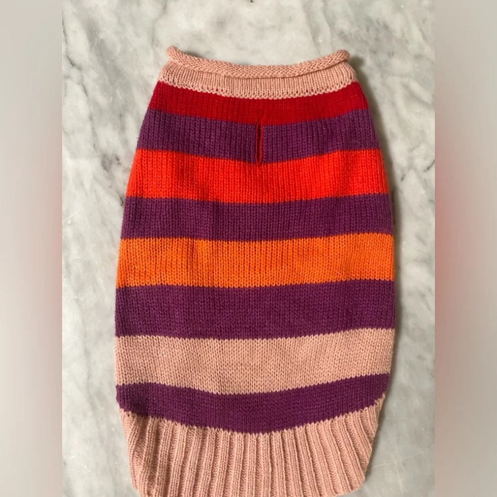 Vibrant Striped Dog Sweater XS | Cozy Knit Pet Clothing in Pink, Purple
